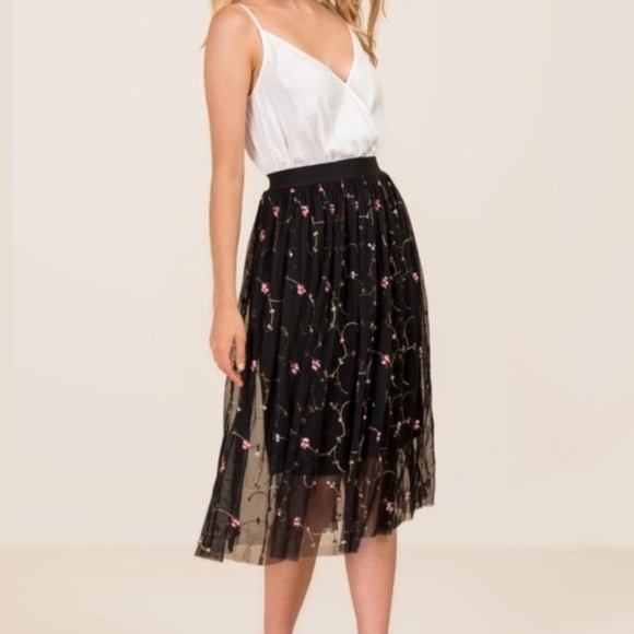 Francesca's Collections Dresses & Skirts - Rachael Embroidered Floral Tulle Midi Skirt